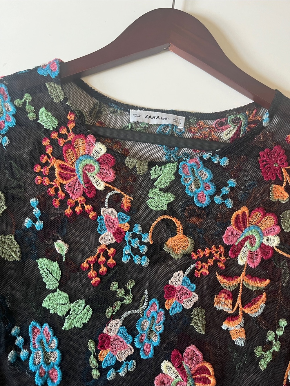 Zara Knit Black Floral Embroidered Mesh Dress Gorgeous S